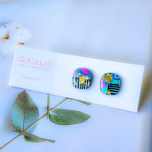 Orellie's handmade square pattern earrings, New Zealand-made with a beautiful blend of colors and patterns. A stylish accessory to brighten up any outfit.