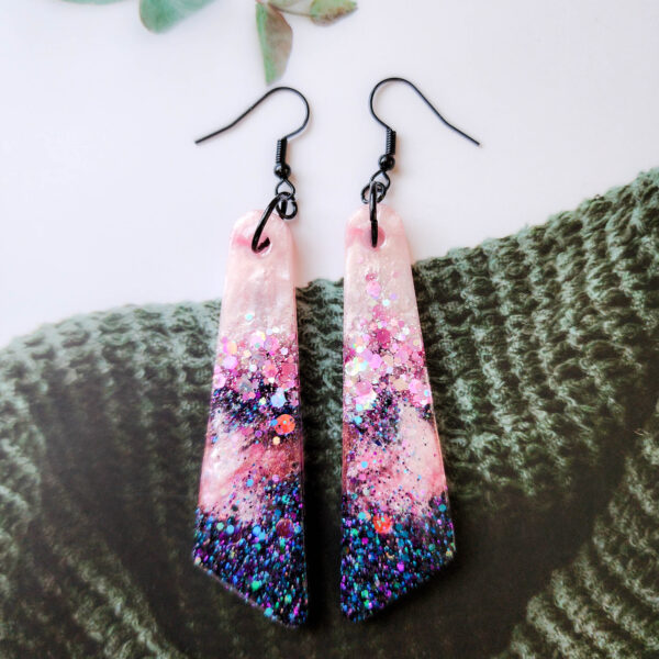 Orellie's handmade ombre glitter earrings, designed and crafted in New Zealand. These bold, colorful accessories add a sparkling touch to your style with a stunning ombre effect.