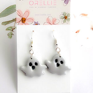 Orellie's handmade glitter ghost earrings, crafted in New Zealand. These sparkly and spooky earrings are the perfect Halloween accessory to add a bit of fun and shine.