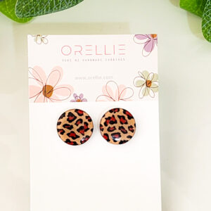 Orellie's handmade red leopard print stud earrings, crafted in New Zealand. Bold and chic, these studs add a fierce touch to any look.