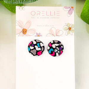 Discover Orellie's handmade colorful abstract leopard print stud earrings, adding a vibrant pop to any outfit. Unique New Zealand craftsmanship.