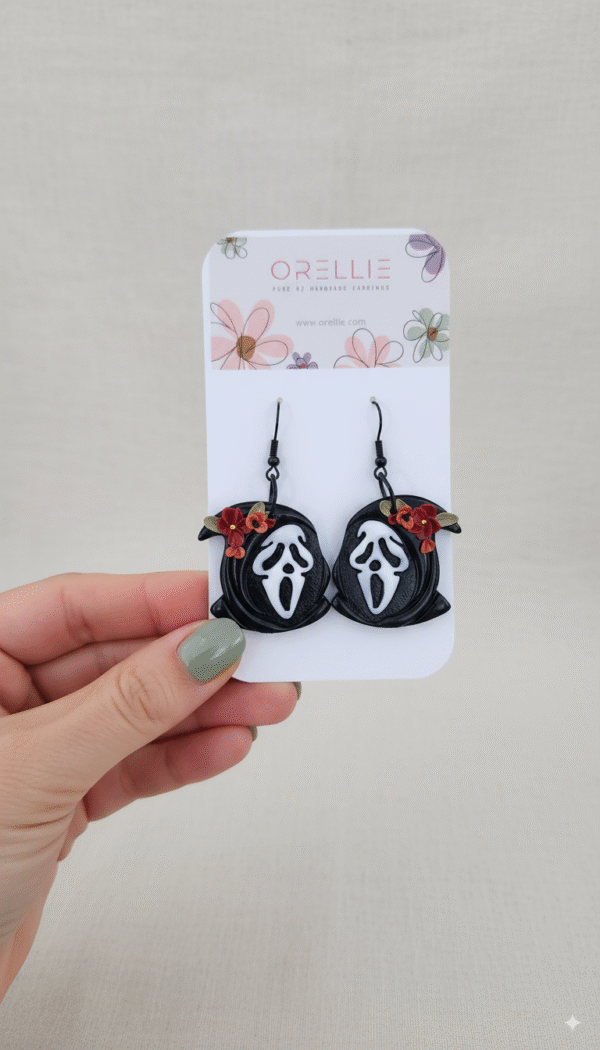Shop ghost earrings handmade in NZ. These floral Halloween dangles from Orellie NZ are spooky, stylish, and perfect for your October outfit.