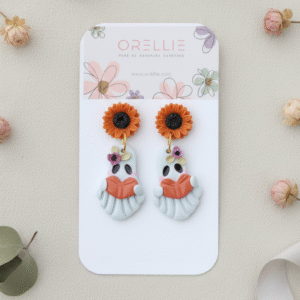 Celebrate Halloween with spooky ghost earrings by Orellie NZ. Perfect handmade accessory for festive and fun outfits.