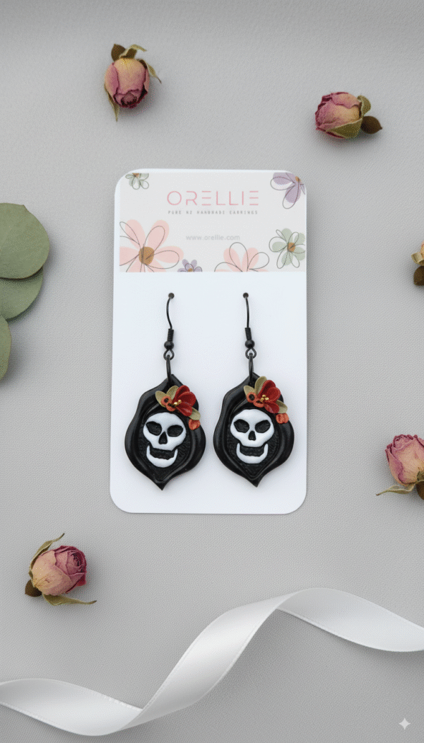 Stand out this spooky season with the “Spooky Bloom” handmade earrings from Orellie NZ. Featuring a unique skull design adorned with delicate florals, these polymer clay dangles are the perfect blend of eerie and elegant — ideal for Halloween parties, gothic styles, or alternative fashion lovers. Discover handcrafted charm with a bold twist.