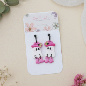 Add a playful pop to your Halloween with Whimsi-ghost earrings by Orellie NZ – handmade, lightweight, and spooky-cute for the festive season