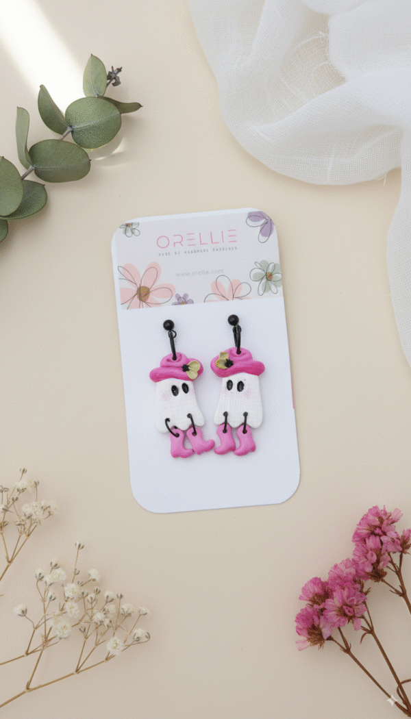 Add a playful pop to your Halloween with Whimsi-ghost earrings by Orellie NZ – handmade, lightweight, and spooky-cute for the festive season