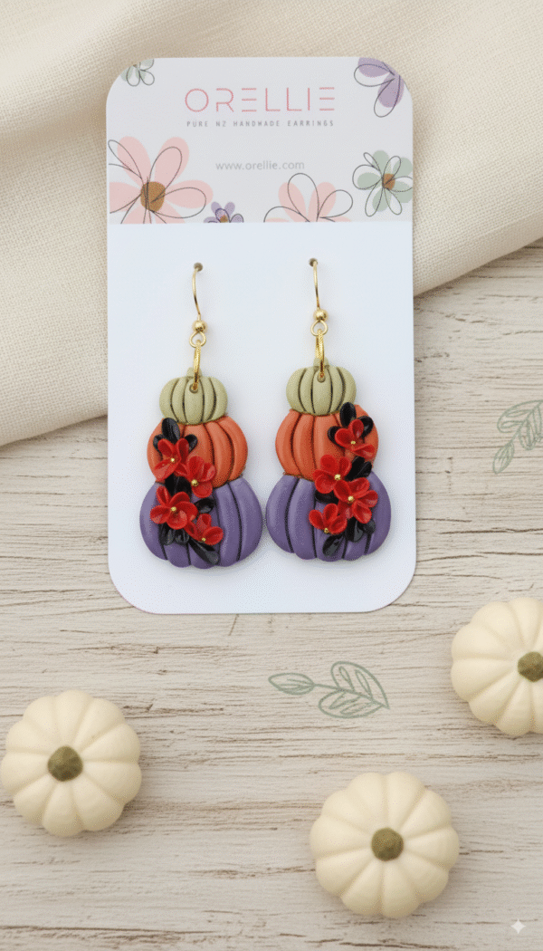 Shop Bloomkin Trio Halloween earrings from Orellie NZ – playful, spooky, and handmade to charm your October outfits