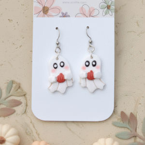 Get into spooky season with our Lil Pumpking Ghost earrings! These lightweight, handmade ghost earrings with pumpkins are perfect for Halloween lovers. Hypoallergenic and adorable!